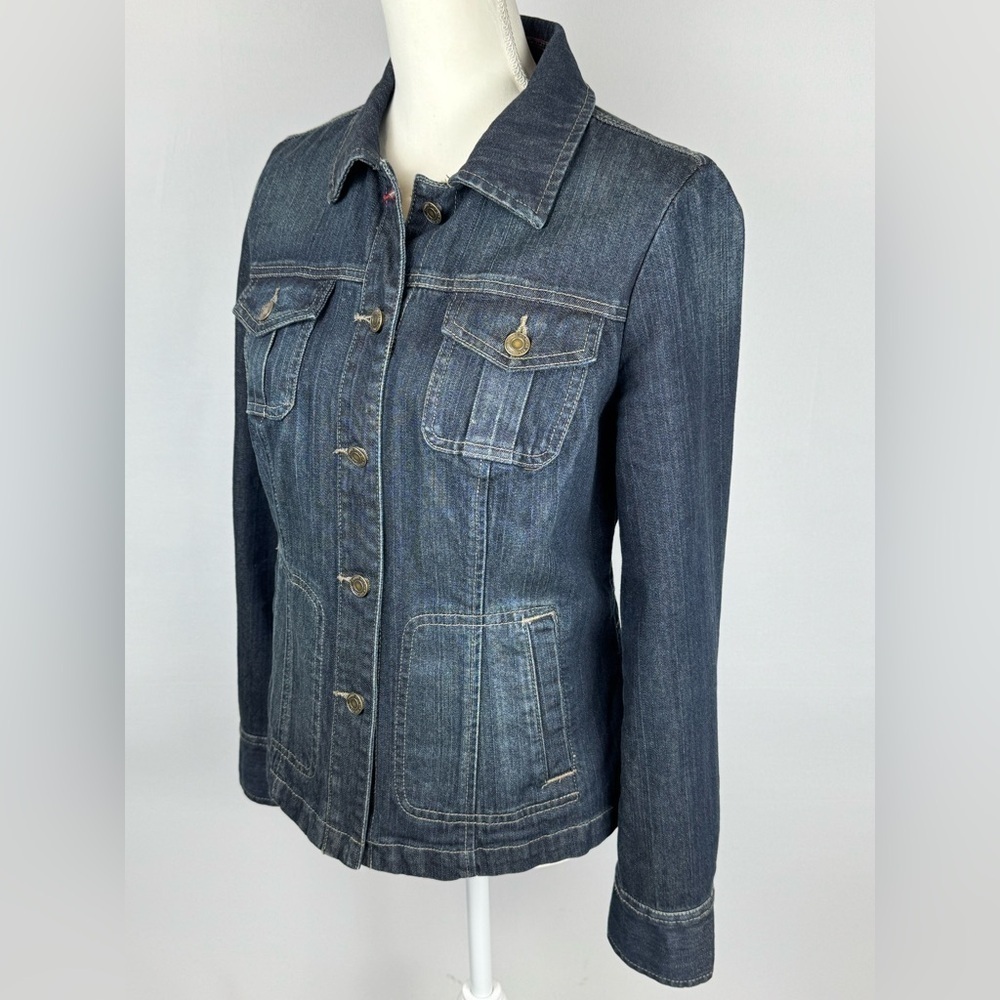 Tommy Hilfiger Denim Jacket Blue Jean Jacket Dark Rinse Slim Fit Stretch Medium - Picture 4 of 11